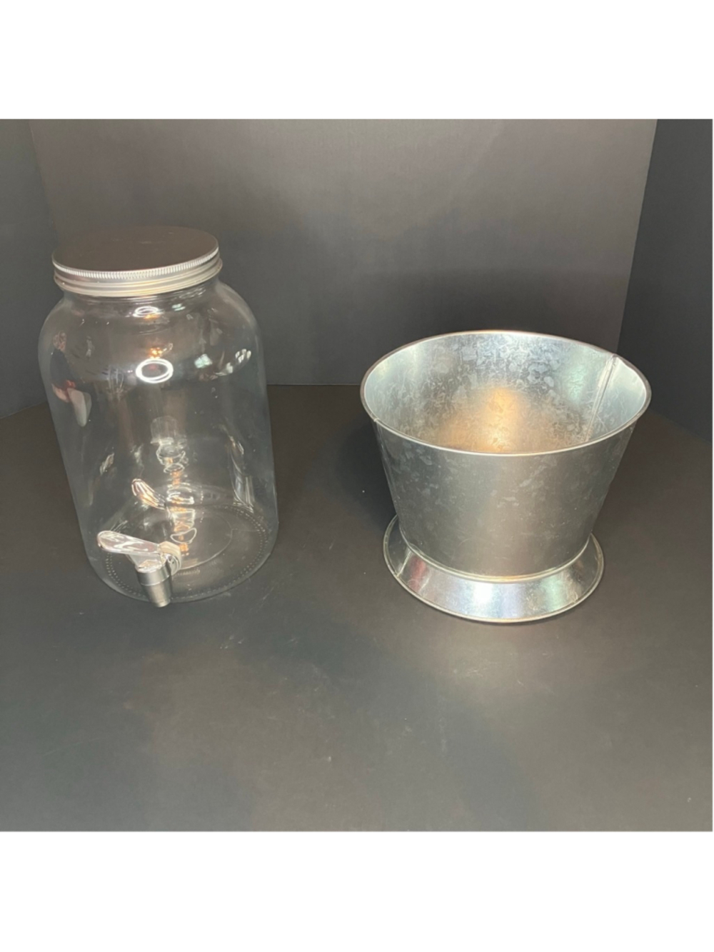 Clear Glass Beverage Dispenser & Silver Bucket One Size Serveware
